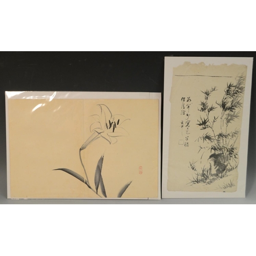 337 - Japanese School (Meiji period) Study of Lily red two-character seal mark, monochrome wash on paper, ... 