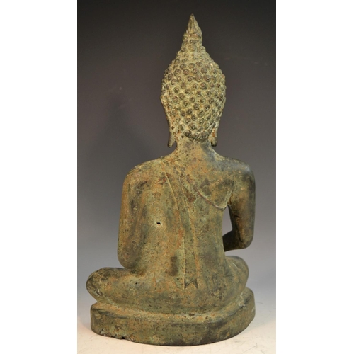 364 - Chinese School (17th/18th century), a verdigris patinated bronze, of Buddha, seated in meditation, 3... 