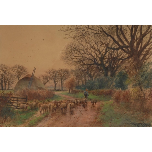 392 - Henry Charles Fox (1855 - 1929) Driving the Sheep at Sunset signed, dated 1918, watercolour, 35.5cm ... 