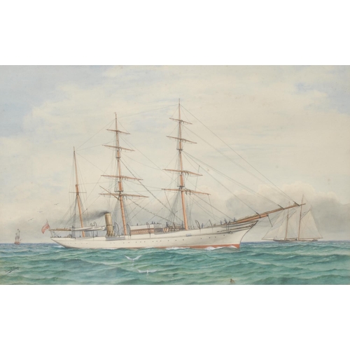 393 - Harry Engholm (Marine School, late 19th century) A Cruising Yacht, a Schooner in the background  sig... 