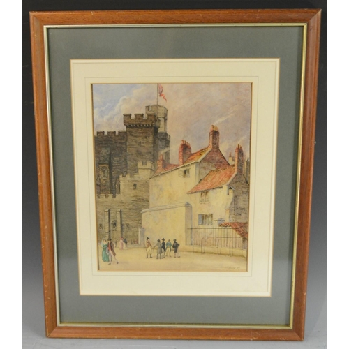 401 - Alexander Y. Wishaw (1870-1946) Regency Figures by a Medieval Castle signed and indistinctly titled,... 