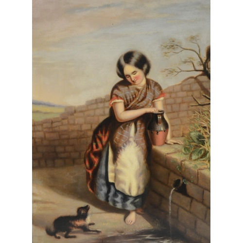 402 - English School (19th century) Fetching Water from the Well oil on board, 39cm x 29cm