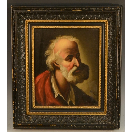 414 - Continental School (19th century) Elderly Man indistinctly signed, dated 1821, oil on panel, 22cm x ... 