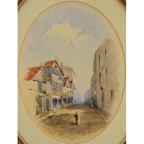 453 - W. Topham (late 19th century) A pair, The High Street ovals, signed, dated 82, watercolours, 22.5cm ... 