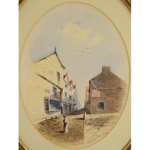 453 - W. Topham (late 19th century) A pair, The High Street ovals, signed, dated 82, watercolours, 22.5cm ... 