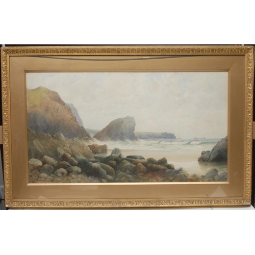 455 - William Casley (1867-1921 exh 1891-1912) Cornish Cove signed, watercolour, 48cm x 89cm