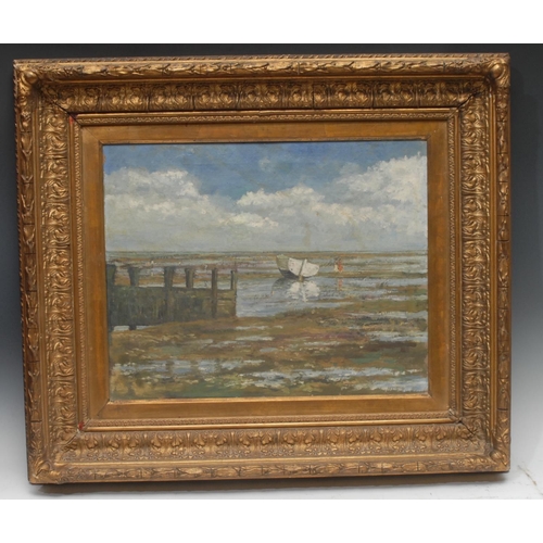 467 - Impressionist School (19th century) A Rowing Boat Abandoned at the Estuary oil on canvas, 40cm x 50c... 