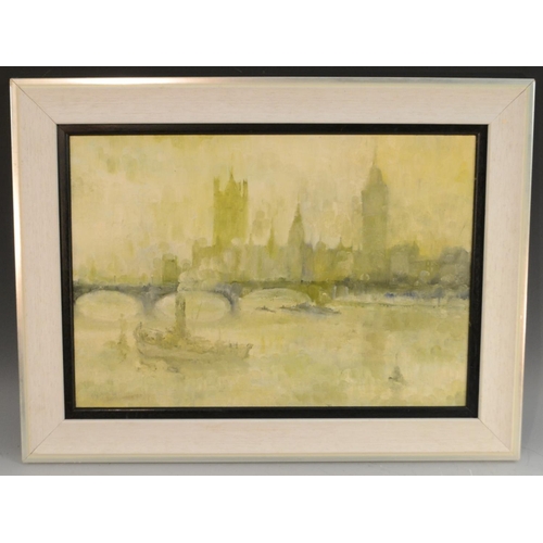 469 - Anthony Robert Klitz (1917-2000) The River Thames and the Houses of Parliament signed in pencil, oil... 