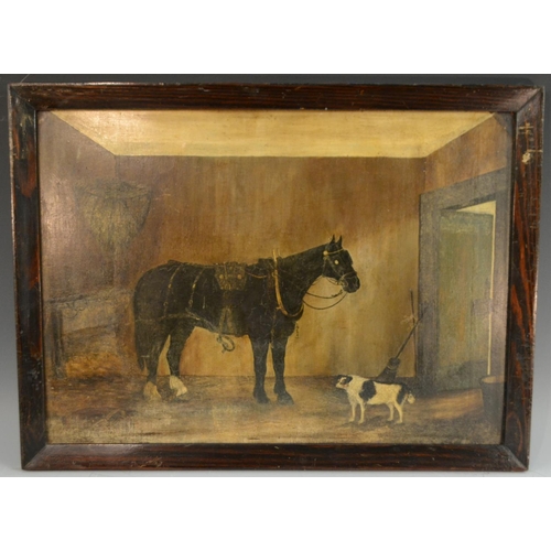 474 - English Naïve School (19th century) Stable Friends, a horse and a terrier oil on millboard, 40cm x 5... 