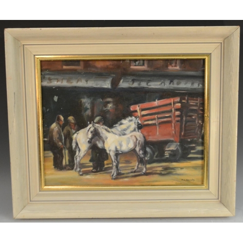 481 - M.L. Kennedy (second-half, 20th century) Working Horses at Rest signed, oil on board, 32cm x 41cm