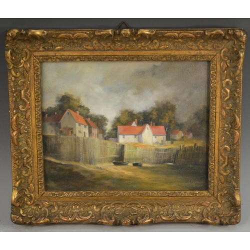 491 - R.M. Hamley (English School, 19th century) Fishermen's Cottages at Low Tide signed, oil, 17.5cm x 21... 