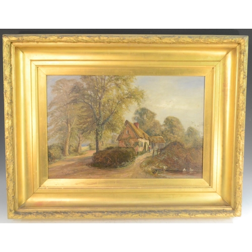 527 - Enoch Crossland, (19th century) Duck Pond and Thatched Cottage signed, oil on canvas, dated 1896,  3... 