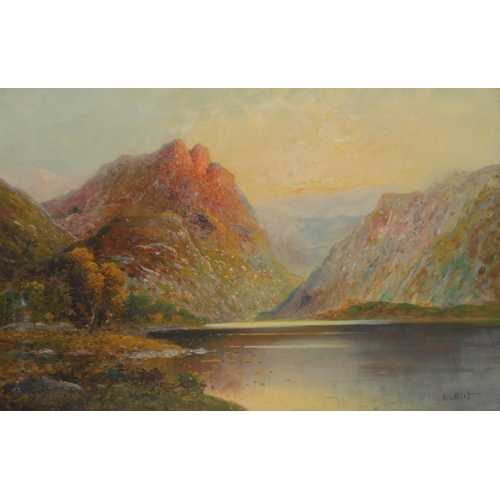 538 - R Elliot (late 19th century) A Pair, Scottish Loch with Mountains signed, oils on canvas, 50cm x 75c... 