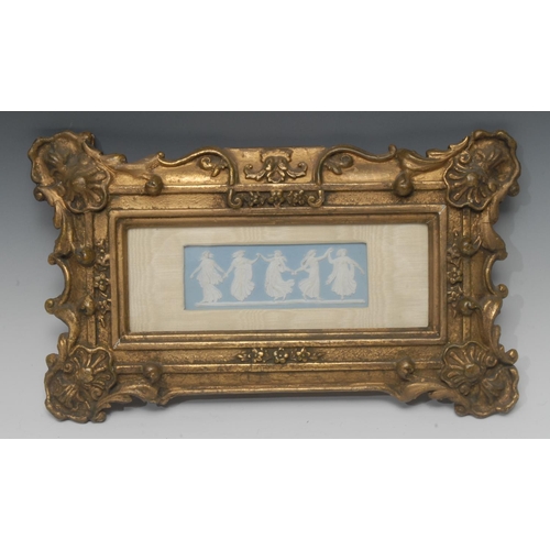 54 - A 19th century Wedgwood Jasperware rectangular plaque, with classical dancing maidens, on a light bl... 