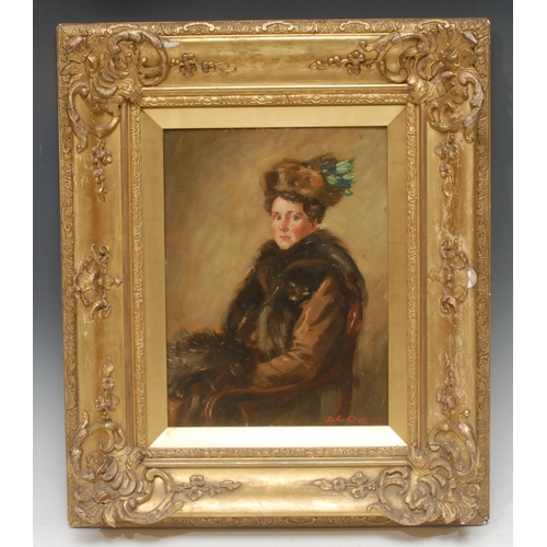 544 - John Cameron Lady in a Hat signed, oil on canvas board, 30cm x 23cm  Provenance: John Noott Gallerie... 