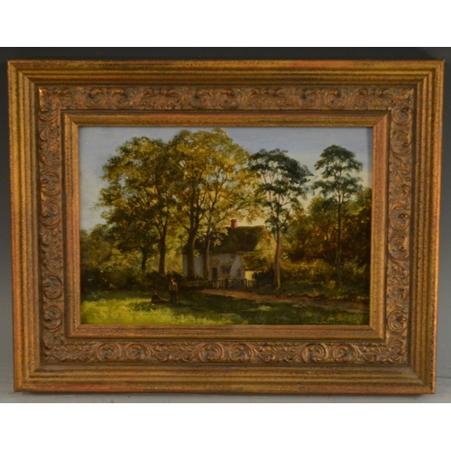 548 - Enoch Crossland, (19th century)  Cottage with Figures signed, oil on board, 16cm x 24cm