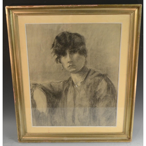 567 - English School (20th century)  Portrait of a Lady, head-and-shoulders length charcoal picked out wit... 