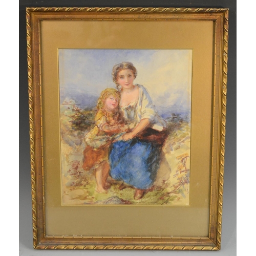 569 - English School (late 19th century) Mother and Daughter watercolour, 25cm, x 20.5cm