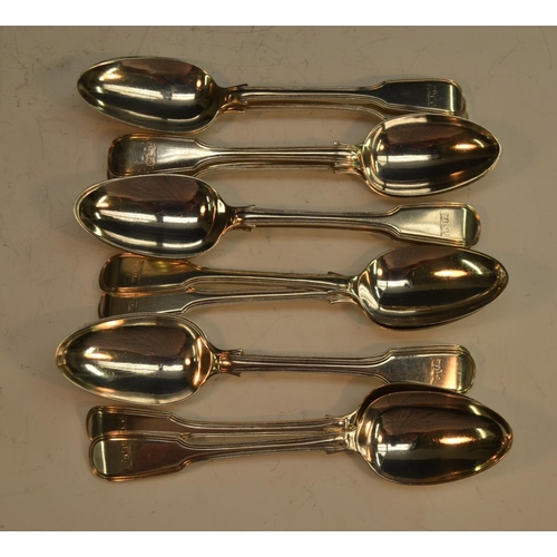 615 - A George IV and later Fiddle and Thread pattern pattern service, comprising ten table spoons, twelve... 