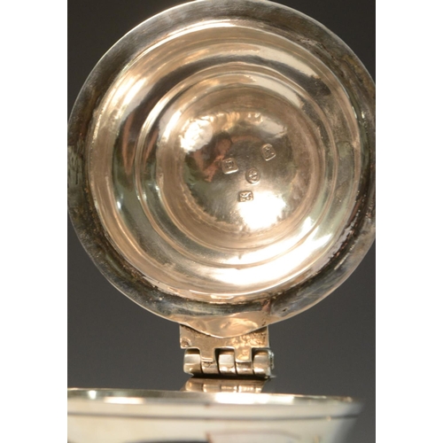 676 - A George II silver baluster tankard, hinged domed cover with cast thumbpiece centred by a heart moti... 