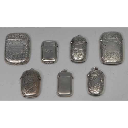 745 - A late Victorian silver rounded rectangular presentation vesta case, inscribed: E Grandot du Grivel ... 