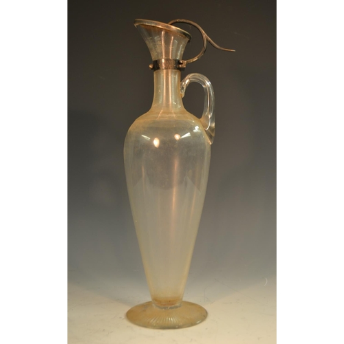 799 - A Victorian Aesthetic Movement silver-mounted clear glass slender ovoid claret jug, the neck and sho... 