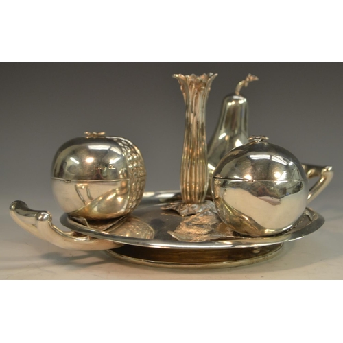 858 - An early Victorian Naturalistic silver novelty standish, as a dish of fruit, the pear shaped wafer b... 