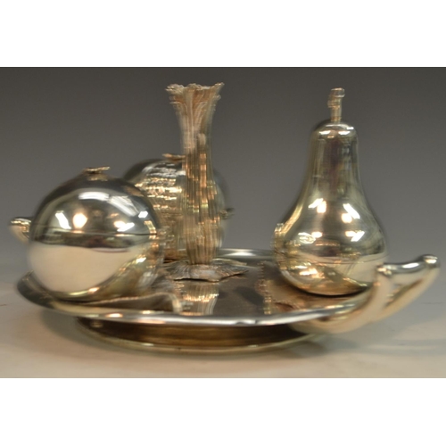 858 - An early Victorian Naturalistic silver novelty standish, as a dish of fruit, the pear shaped wafer b... 