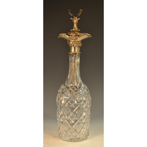 859 - An early Victorian Rococo Revival silver-mounted crystal decanter, the mallet-shaped reservoir hobna... 