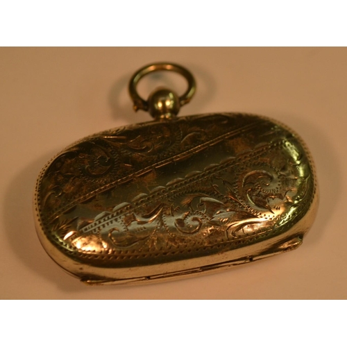 872 - An Edwardian silver rounded rectangular twin-section sovereign case, engraved with foliage, hinged c... 