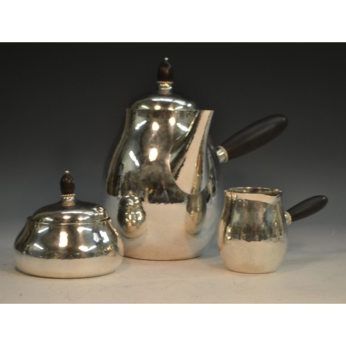 898 - Georg Jensen - a Danish silver three piece ovoid coffee service, design no.80, comprising ovoid coff... 