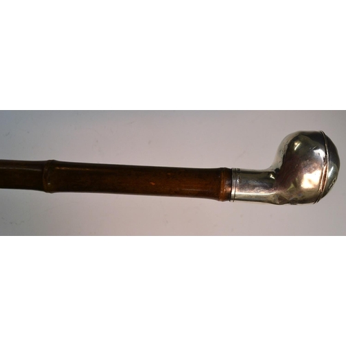 1217 - A Victorian gentleman-smoker's novelty silver and bamboo system walking stick, retailed by Brigg of ... 