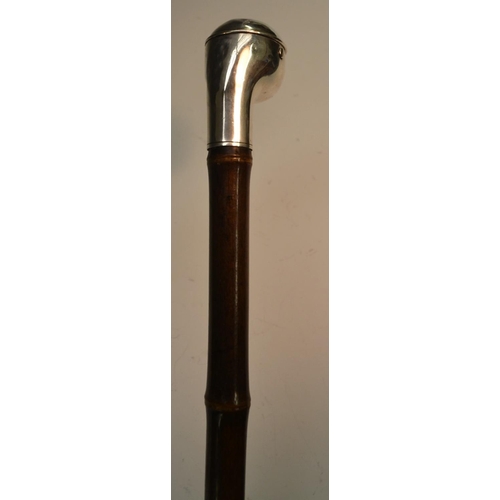 1217 - A Victorian gentleman-smoker's novelty silver and bamboo system walking stick, retailed by Brigg of ... 