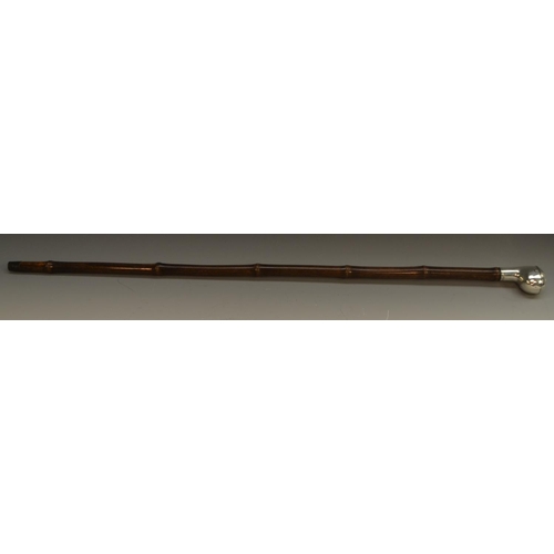 1217 - A Victorian gentleman-smoker's novelty silver and bamboo system walking stick, retailed by Brigg of ... 