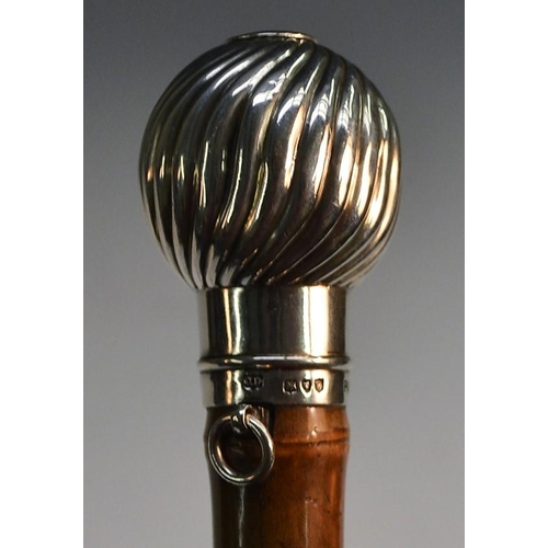 1218 - A late Victorian Patent novelty silver 'gadget' system cane, retailed by Brigg of London, stamped, t... 