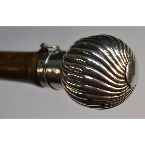 1218 - A late Victorian Patent novelty silver 'gadget' system cane, retailed by Brigg of London, stamped, t... 