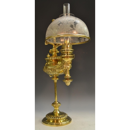 1312 - A 19th century brass patent student's oil lamp, by Wild & Wessel, Berlin the reservoir in the Classi... 