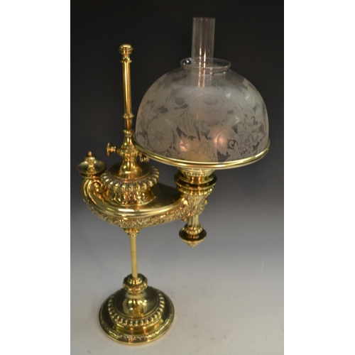 1312 - A 19th century brass patent student's oil lamp, by Wild & Wessel, Berlin the reservoir in the Classi... 