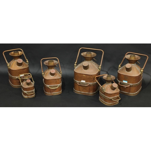 2046 - Weights & Measures - a set of six brass and copper graduated Chekpump petrol measures, marked for De... 