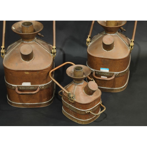 2046 - Weights & Measures - a set of six brass and copper graduated Chekpump petrol measures, marked for De... 