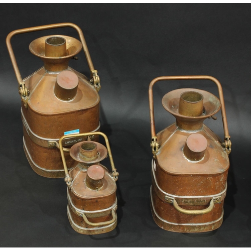 2046 - Weights & Measures - a set of six brass and copper graduated Chekpump petrol measures, marked for De... 