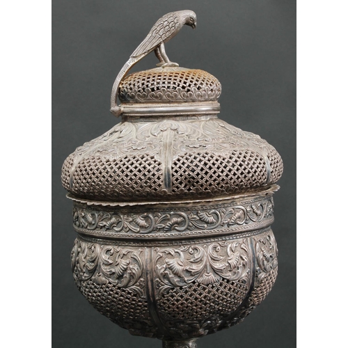 795 - A substantial Indian Kutch silver floor-standing hookah pipe, of palatial proportions, the domed pie... 