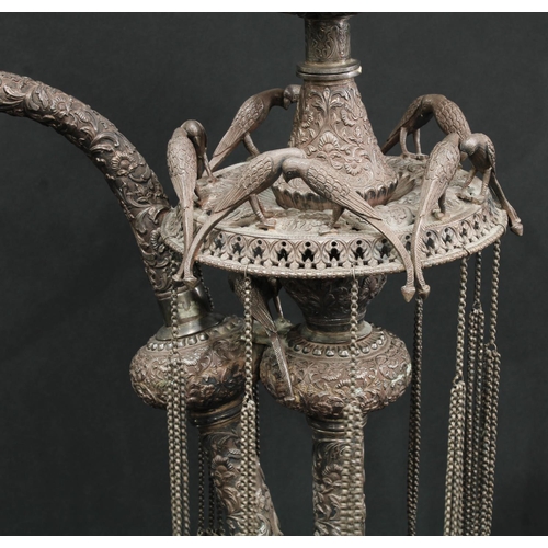 795 - A substantial Indian Kutch silver floor-standing hookah pipe, of palatial proportions, the domed pie... 