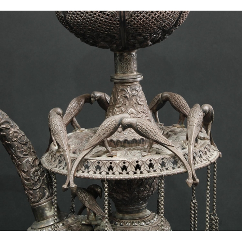 795 - A substantial Indian Kutch silver floor-standing hookah pipe, of palatial proportions, the domed pie... 