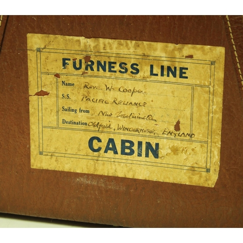 5151 - A mid 20th century travelling trunk/case, bearing label for Furness Line, SS Pacific Reliance