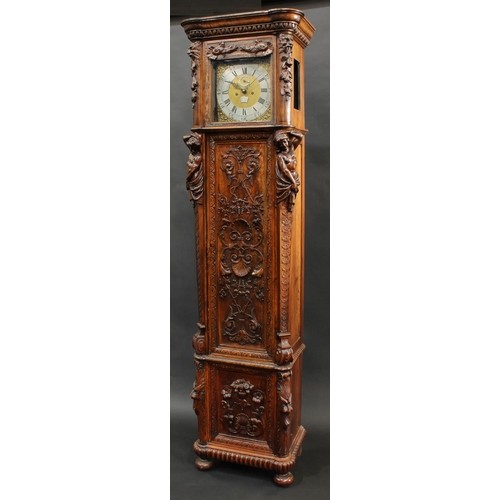 1306 - A 19th century American longcase clock, 31cm square brass dial inscribed H.J. Pepper, Philadelphia, ... 