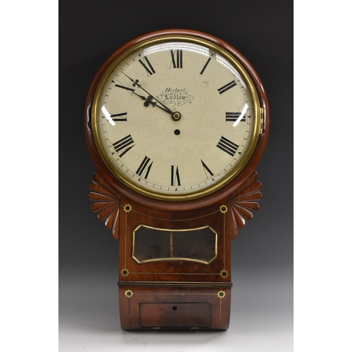 1380 - A 19th century mahogany wall clock,  the 31cm white dial with Roman numerals, inscribed Herbert, Lud... 