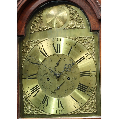 1536 - A George III oak longcase clock, 33cm arched brass dial Bennitt (sic) Uttoxeter, Roman and Arabic nu... 