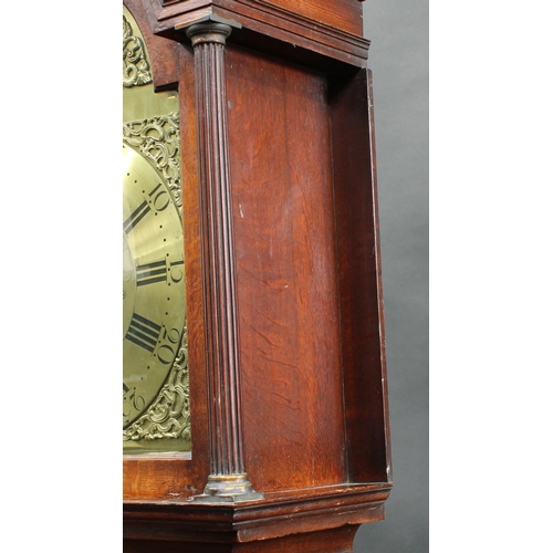 1536 - A George III oak longcase clock, 33cm arched brass dial Bennitt (sic) Uttoxeter, Roman and Arabic nu... 