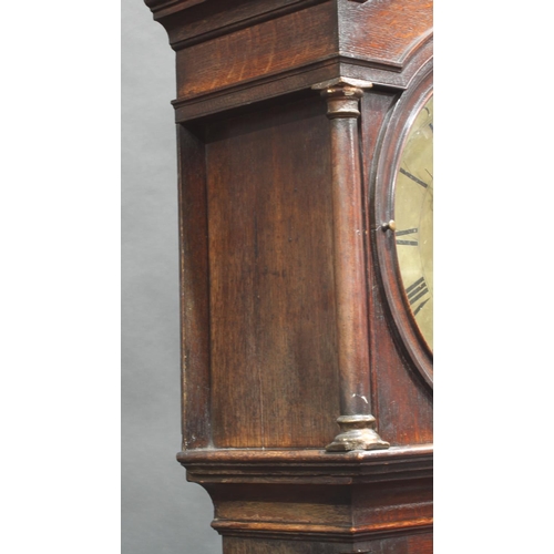 1537 - A George III oak longcase clock, 33cm circular brass dial inscribed James Wright, Derby, Roman and s... 